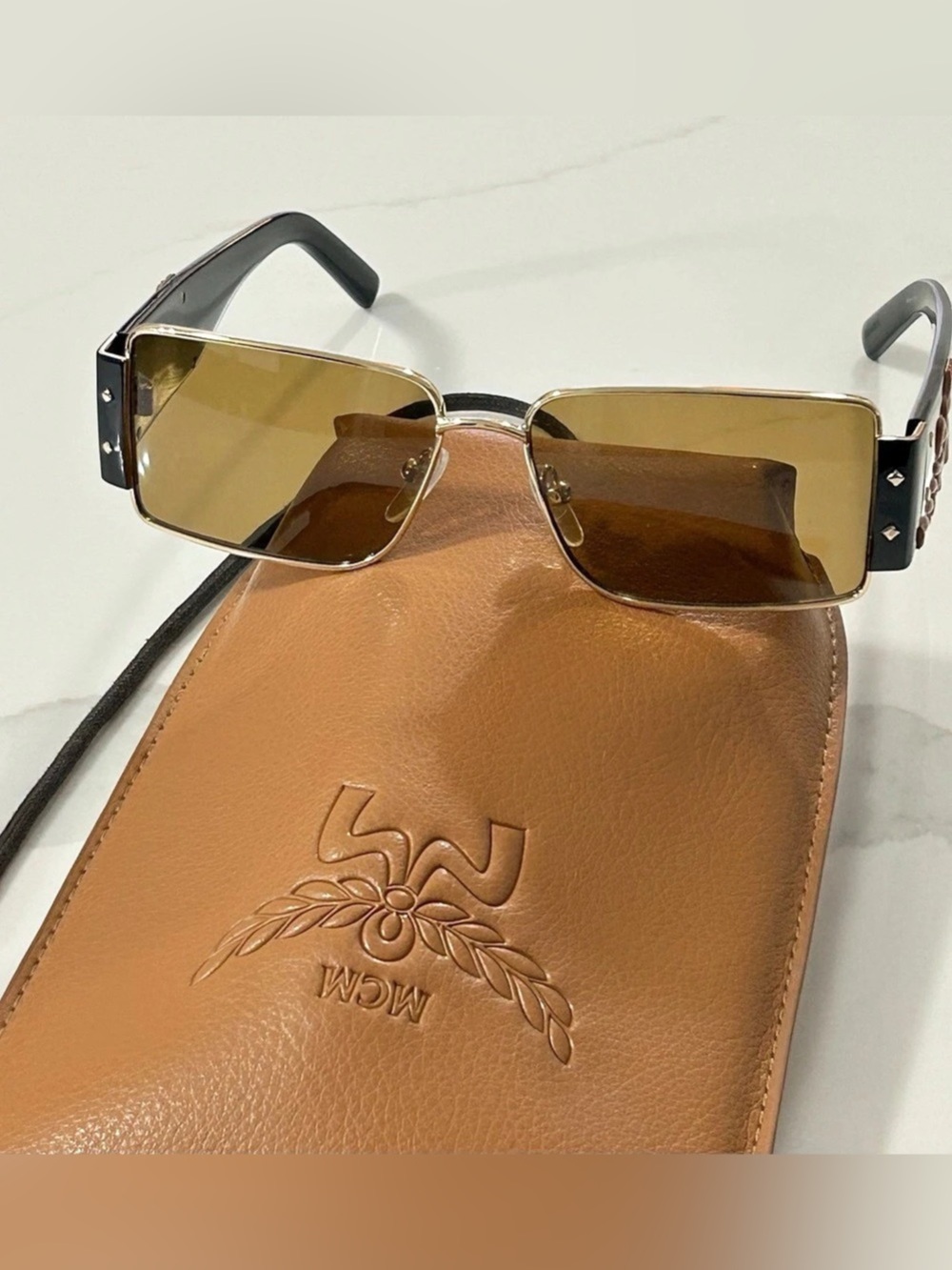 MCM Sunglasses MW0012 Rectangular Black & Gold
